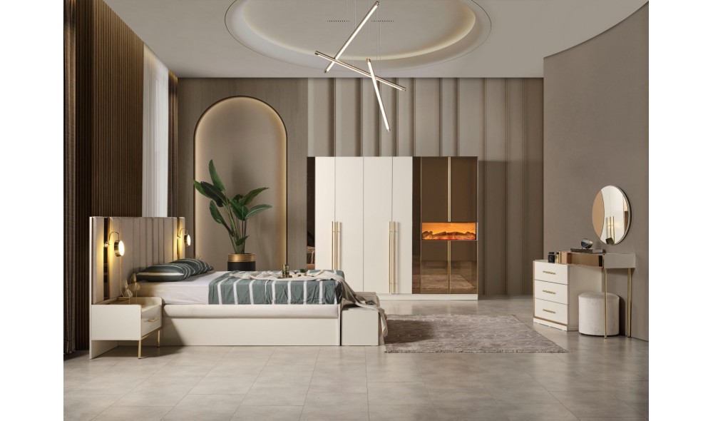 Aslı Yatak Odası Takımı (Baza Bench ve Puf Hediye)