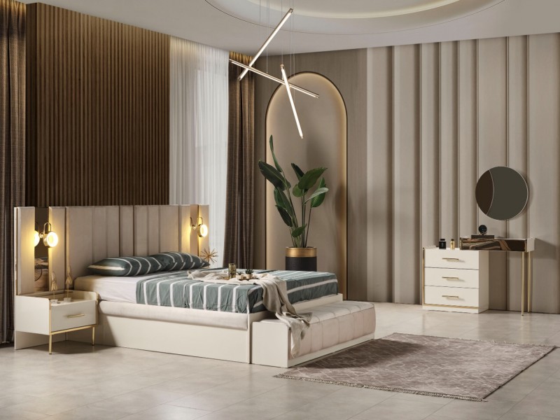 Aslı Yatak Odası Takımı (Baza Bench ve Puf Hediye)