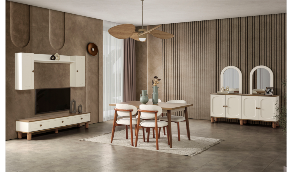 Bohem Yemek Odası  YÜZLER MDF KASA SUNTALEM MALZEMEDEN ÜRETİLMİŞTİR