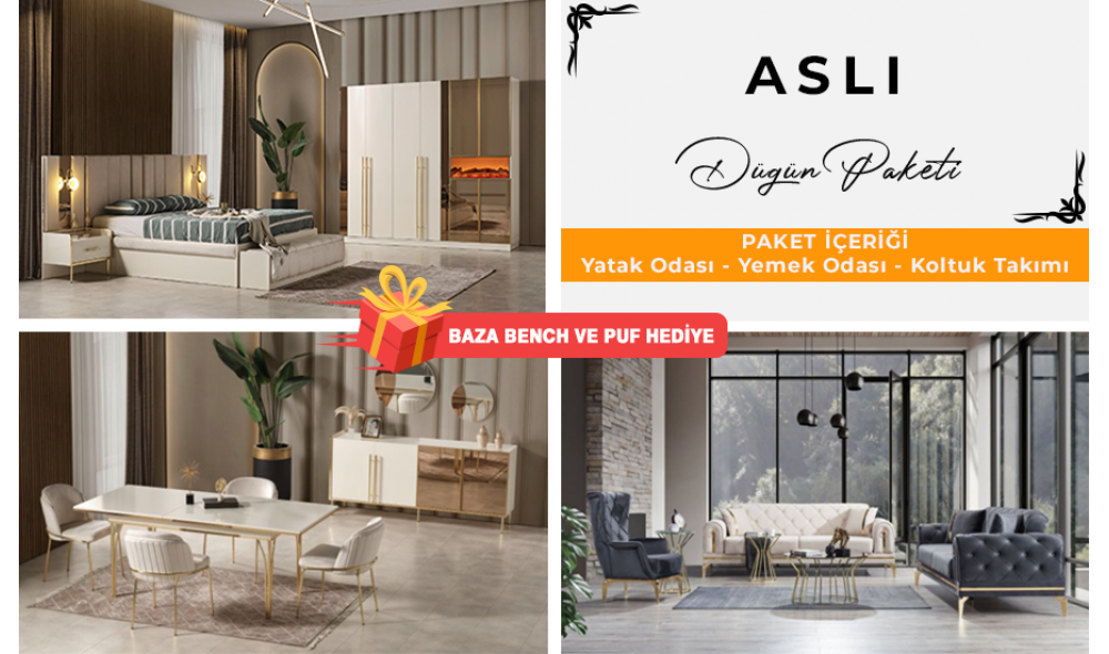 Aslı Düğün Paketi  (BAZA BENCH VE PUF HEDİYE)