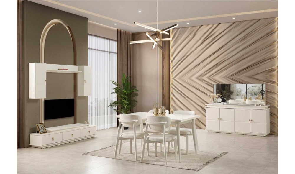 Mitra Yemek Odası (Ön yüzler %100 mdf kasa suntalem malzemeden üretilmiştir)