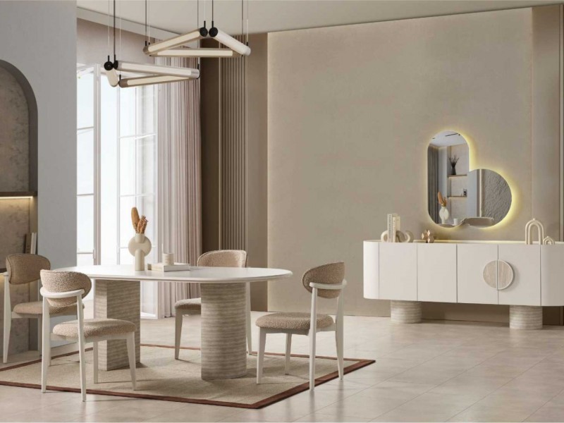 Dior Yemek Odası %100 MDF (Masa Ayakları ve Konsol Ayakları Travertendir)