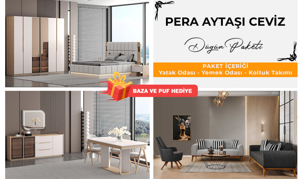 Pera Aytaşı Ceviz Düğün Paketi Yüzler MDF