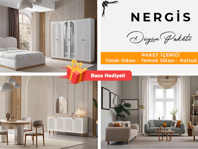 Nergis Düğün Paketi (Ön yüzler %100 mdf kasa suntalem malzemeden üretilmiştir)
