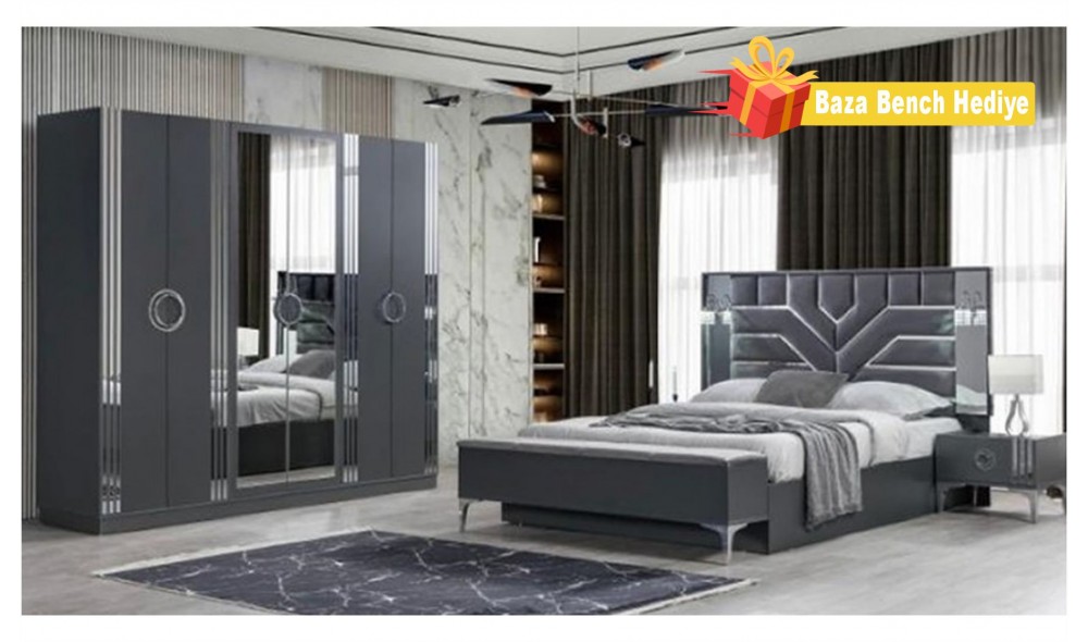 Lotto Antrasit Yatak Odası Takımı BAZA BENCH HEDİYELİ