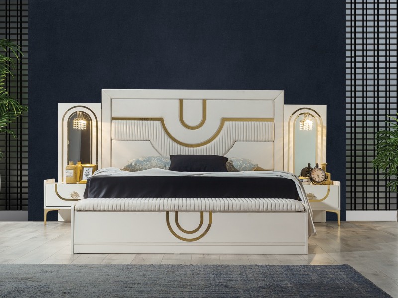 Sıla Yatak Odası Takımı Baza, Bench, Boy Aynası Ve Puf Hediye