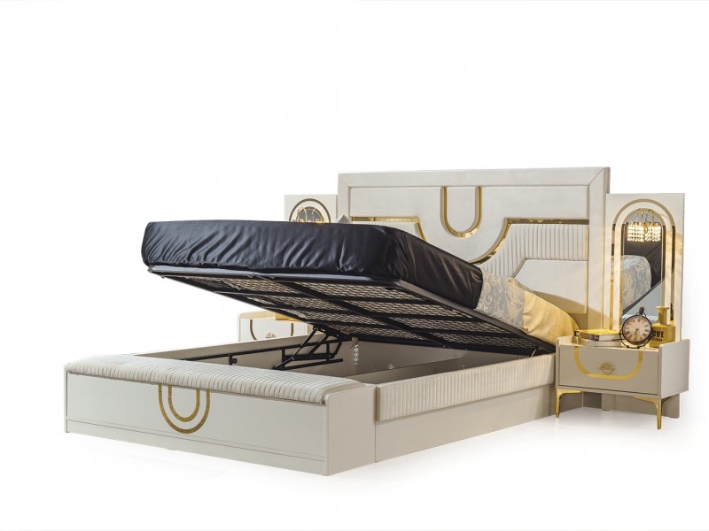 Sıla Yatak Odası Takımı Baza, Bench, Boy Aynası Ve Puf Hediye