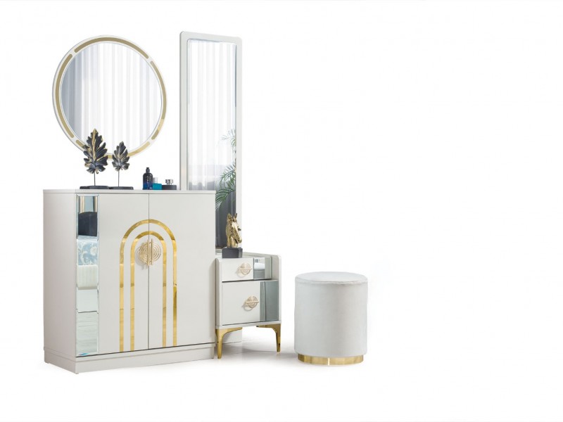 Sıla Yatak Odası Takımı Baza, Bench, Boy Aynası Ve Puf Hediye