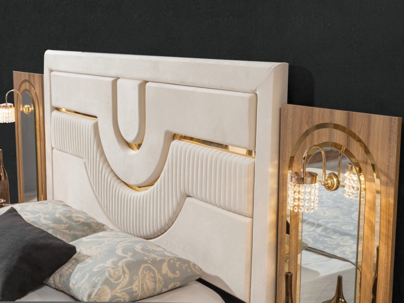 Sıla Ceviz Düğün Paketi Baza, Bench, Boy Aynası Ve Puf Hediye