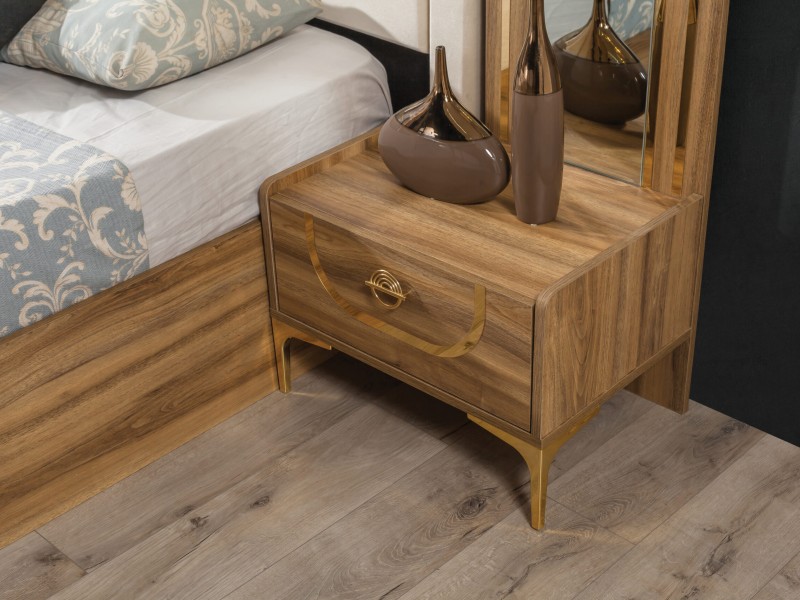 Sıla Ceviz Düğün Paketi Baza, Bench, Boy Aynası Ve Puf Hediye