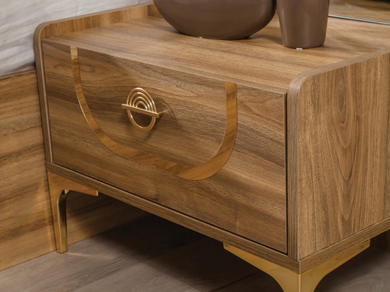 Sıla Ceviz Yatak Odası Takımı Baza, Bench, Boy Aynası Ve Puf Hediye