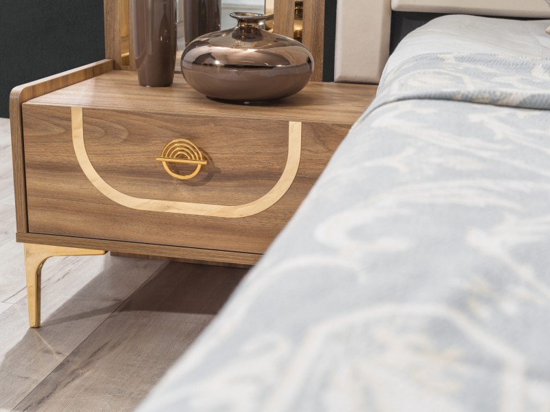 Sıla Ceviz Düğün Paketi Baza, Bench, Boy Aynası Ve Puf Hediye