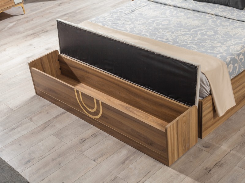 Sıla Ceviz Düğün Paketi Baza, Bench, Boy Aynası Ve Puf Hediye