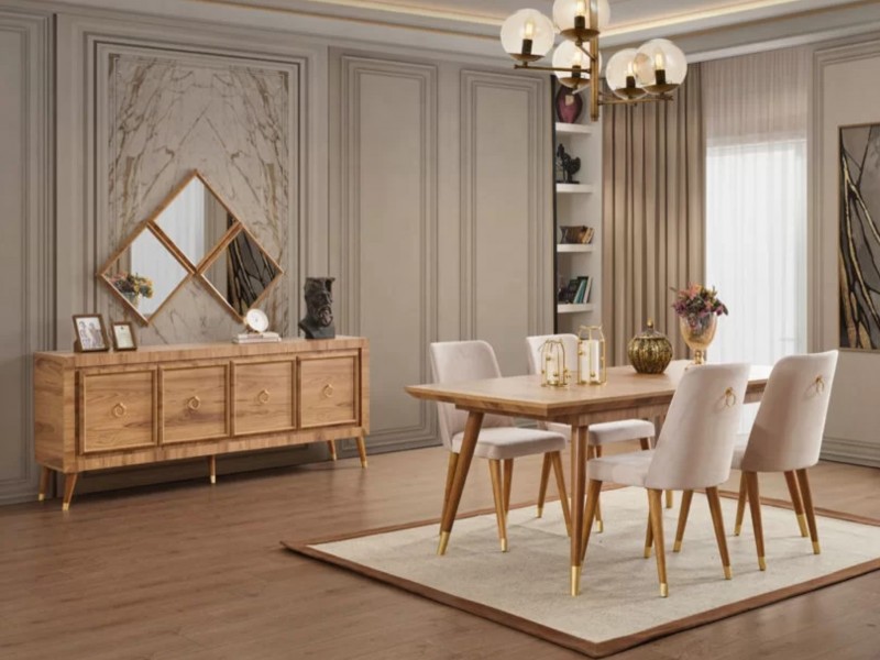 Sıla Ceviz Düğün Paketi Baza, Bench, Boy Aynası Ve Puf Hediye