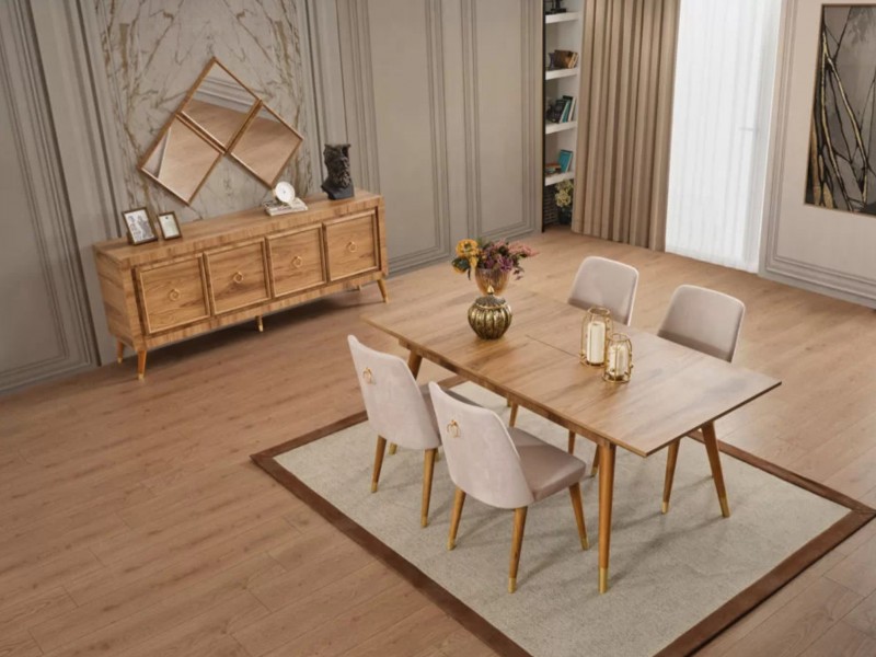 Sıla Ceviz Düğün Paketi Baza, Bench, Boy Aynası Ve Puf Hediye