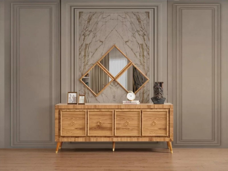 Sıla Ceviz Düğün Paketi Baza, Bench, Boy Aynası Ve Puf Hediye