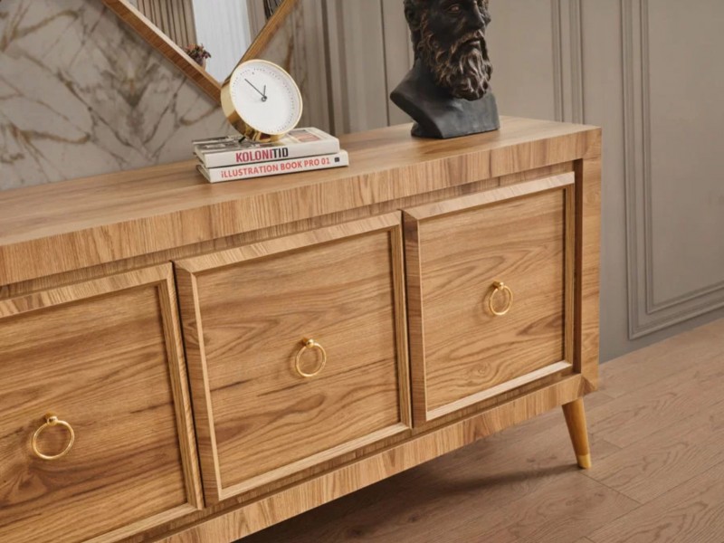 Sıla Ceviz Düğün Paketi Baza, Bench, Boy Aynası Ve Puf Hediye